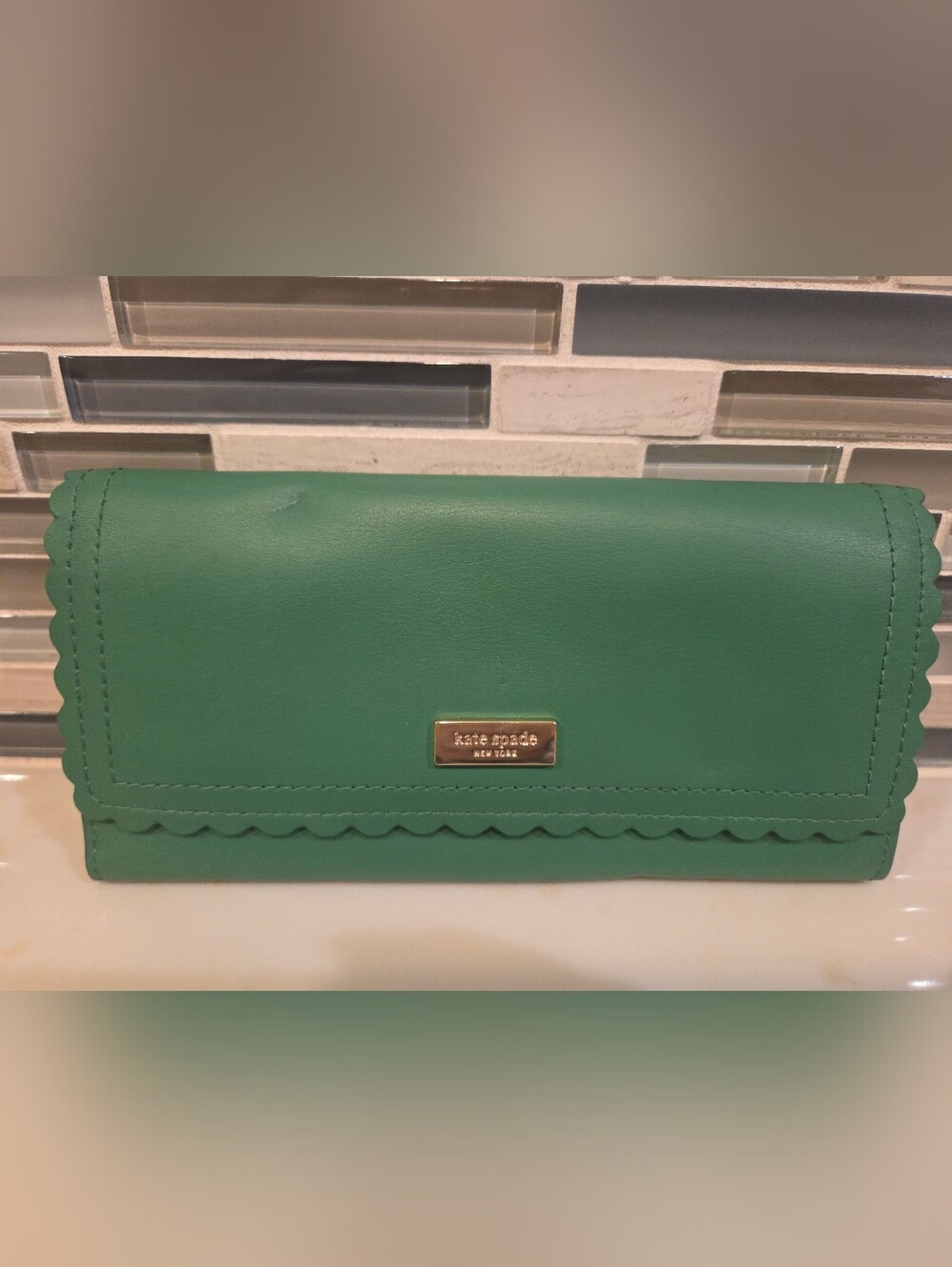kate spade New York Green Scalloped Leather Wallet